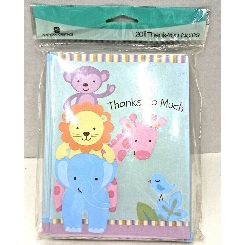 American Greetings Blue Green Elephant Monkey Baby Shower Cards Qty. 20